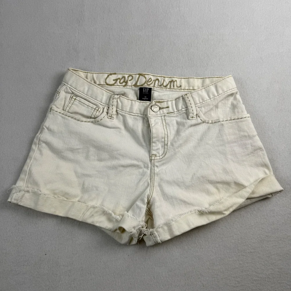Gap Kids Girls Off White Denim Cut Off Shorts Cream Size 14 Regular Frayed Hem
